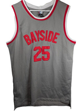 MOLPE Zack Morris 25 Bayside Tigers Basketball Jersey Gray Size Large Stitched